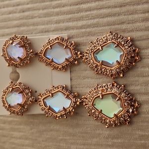Kendra Scott Aria Clip On Rose Gold Statement Earrings in Blush Dichroic Glass